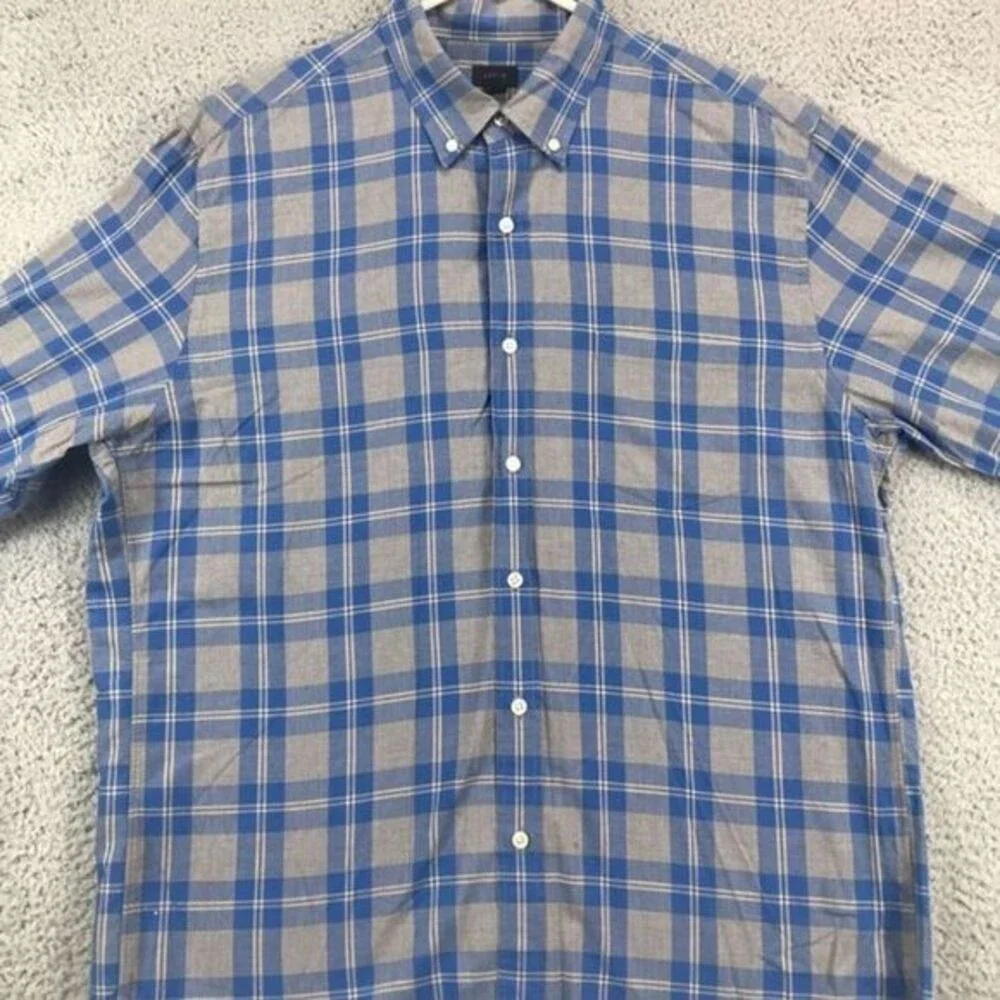 J Crew Shirt Adult Large Blue Grey Plaid Button Down Long Sleeve Casual Mens